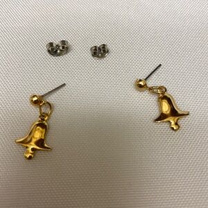 Gold Tone Bell Shape Dangle Drop Earrings Metal Butterfly Back